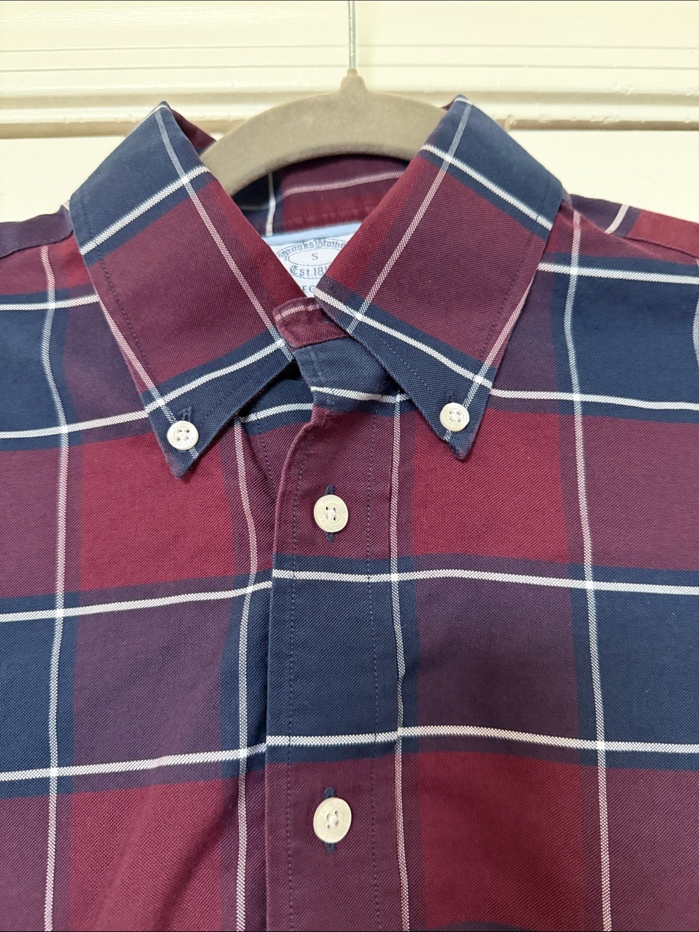 Brooks Brothers Burgundy and Navy Windowpane Button-Down Shirt - Picture 4 of 7